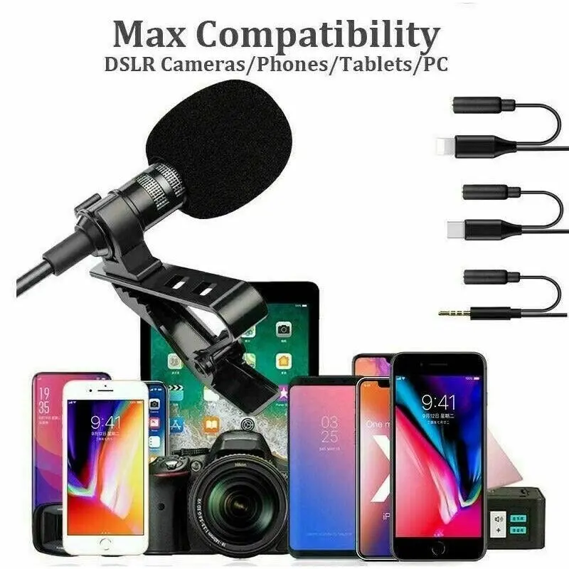 Lapel Lavalier Mic For iPhone 14 13 12 XS XR X 11 Pro 8 7 For YouTube Video Recording Microphone