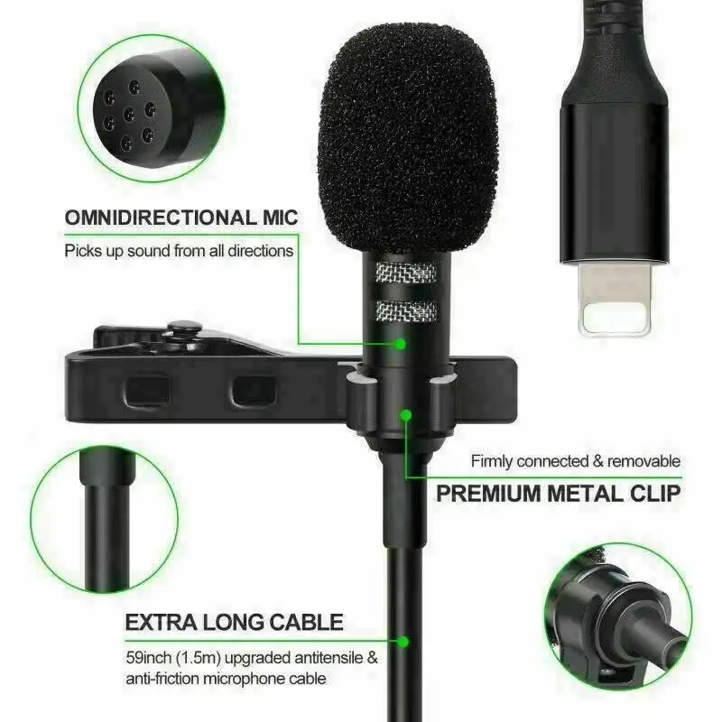 Lapel Lavalier Mic For iPhone 14 13 12 XS XR X 11 Pro 8 7 For YouTube Video Recording Microphone