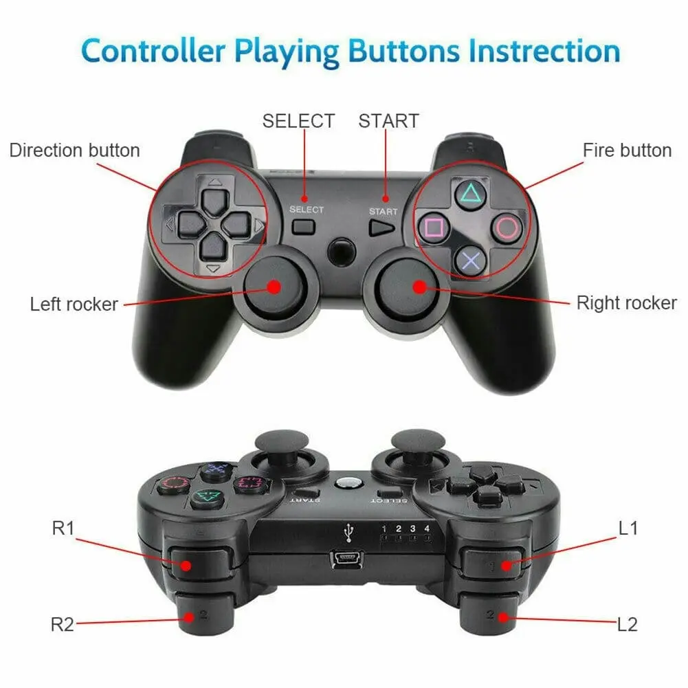 [2 Pack] Tavice Wireless Controllers Compatible with PS3 PlayStation 3 | Black