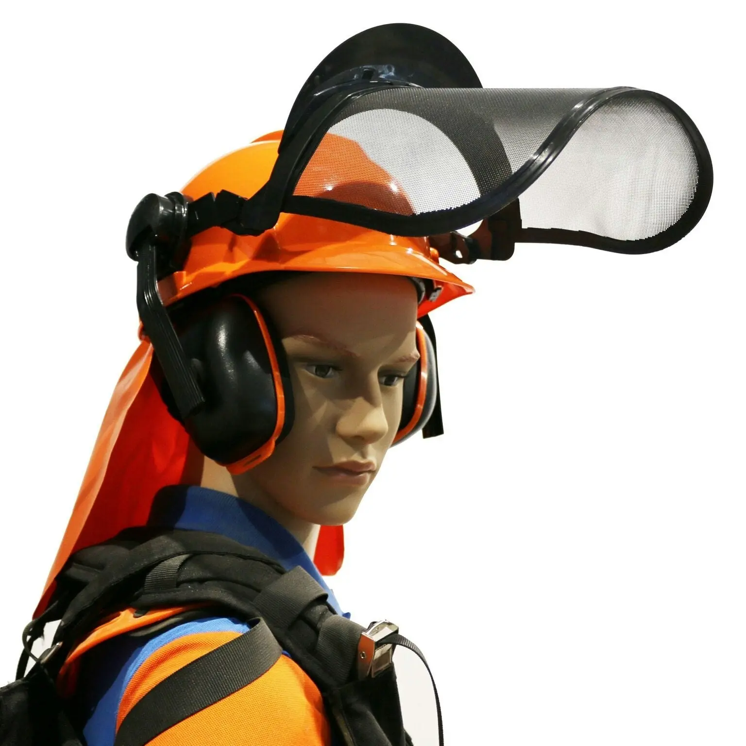 Complete Safety Helmet Visor Ear Muffs Neck Flap Chainsaw Brush Cutter Lawn Mower