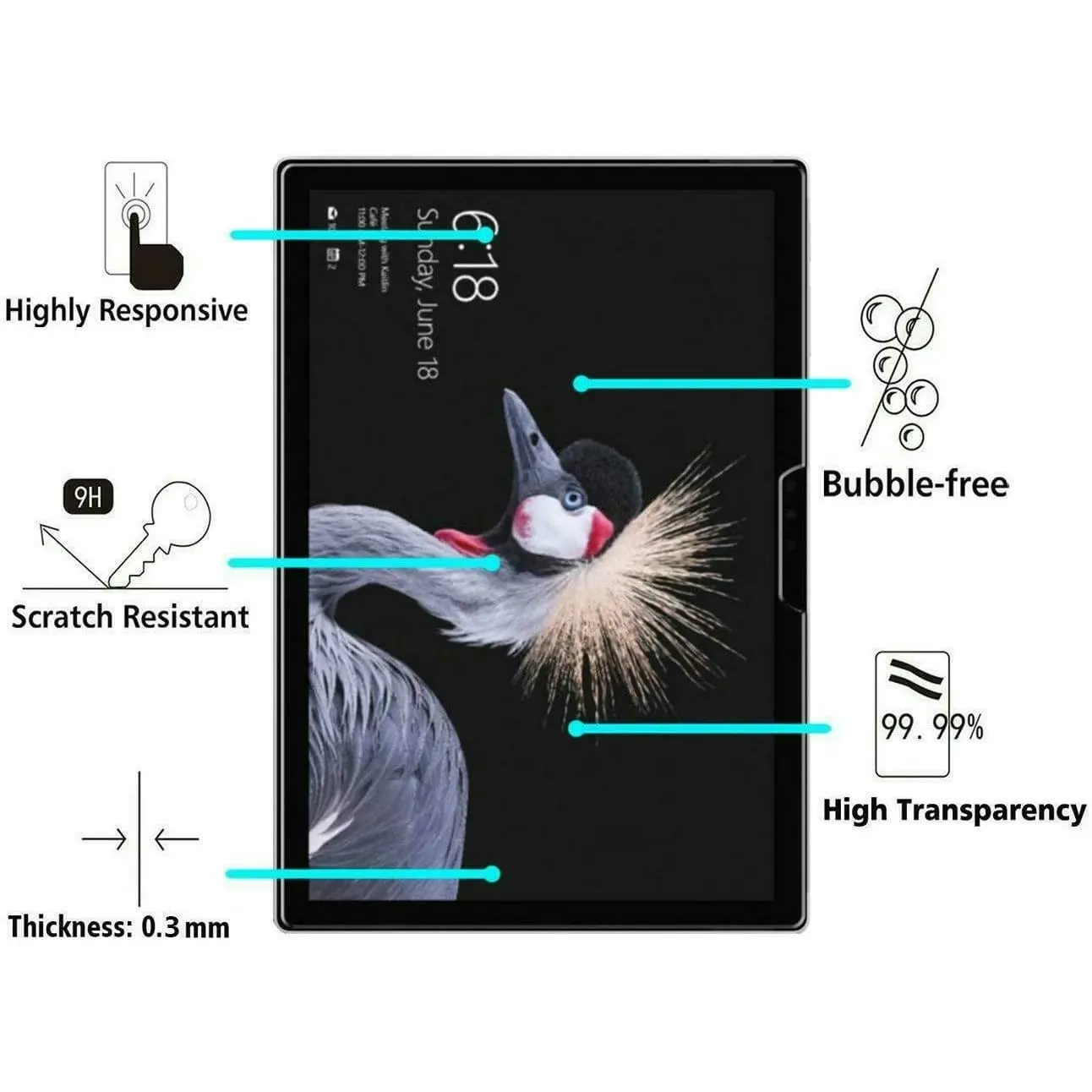 Microsoft Surface Pro 6 5 4 7 X Go Surface Book Tempered Glass Screen Protector [2 Pack]