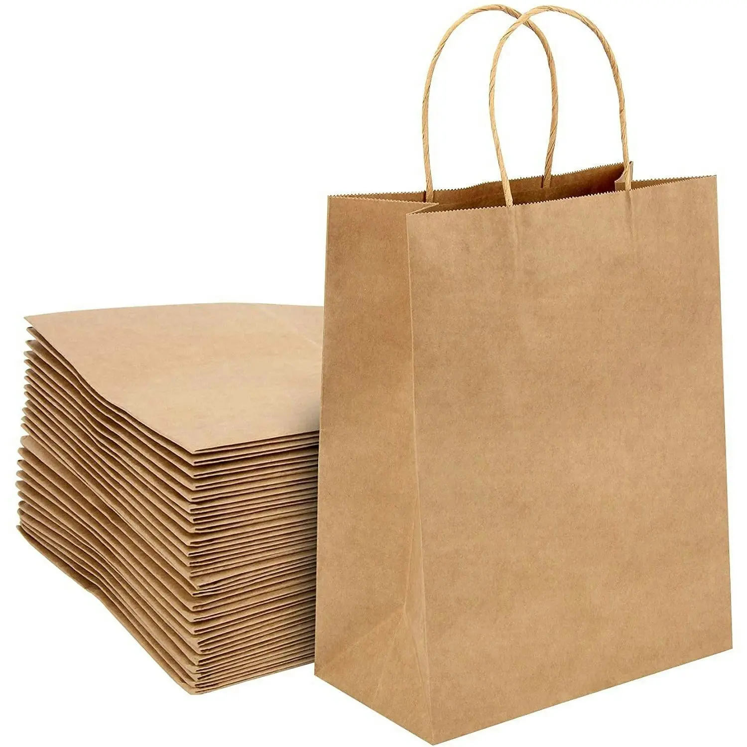 Medium| 50 Pack Paper Carry Bags (Brown)