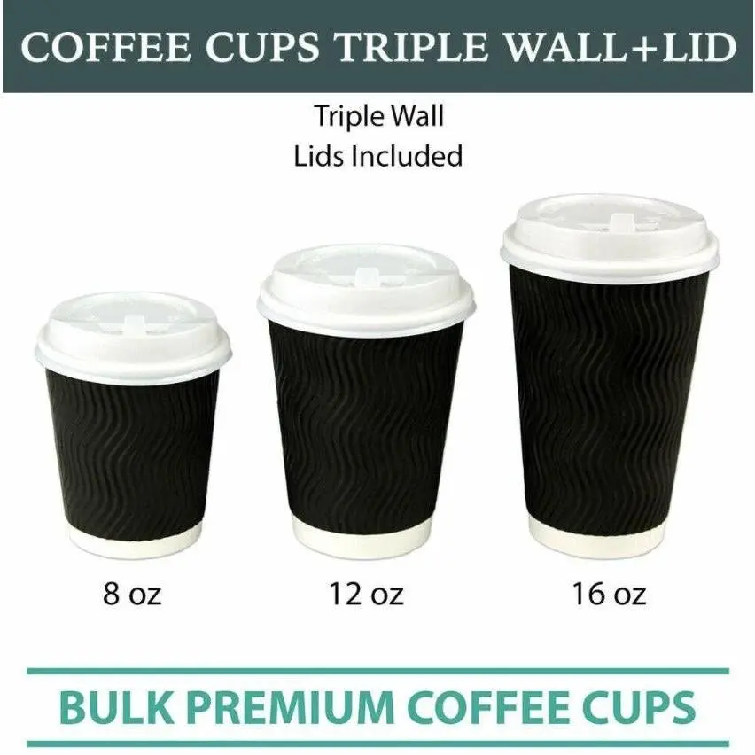 16oz (Large) 50pcs Disposable Coffee Cups Bulk Takeaway Paper Triple Wall Take Away