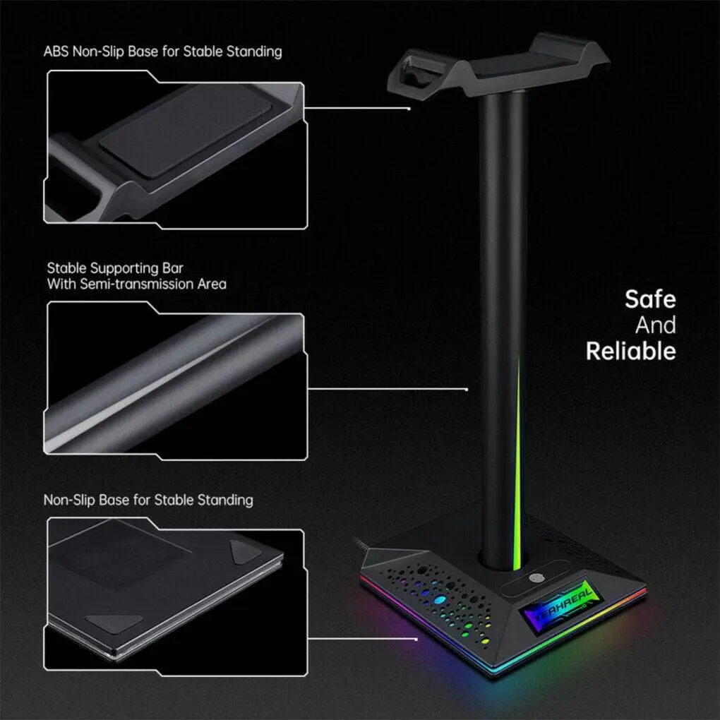 RGB Earphone Gaming Headset Holder Hanger Headphone Stand with 3.5mm 2 USB Ports