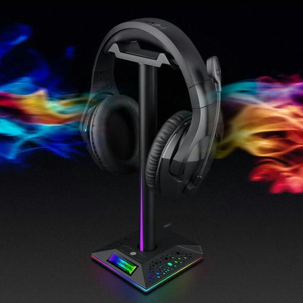 RGB Earphone Gaming Headset Holder Hanger Headphone Stand with 3.5mm 2 USB Ports