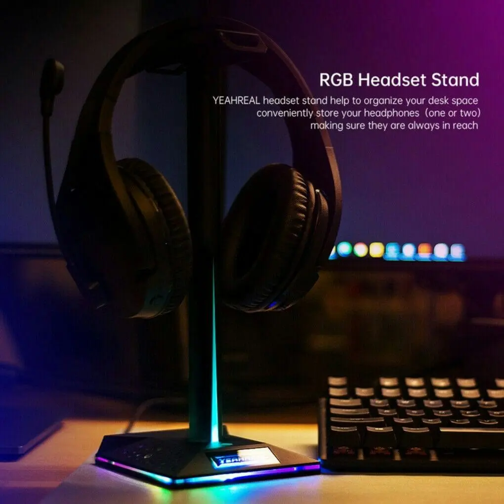 RGB Earphone Gaming Headset Holder Hanger Headphone Stand with 3.5mm 2 USB Ports