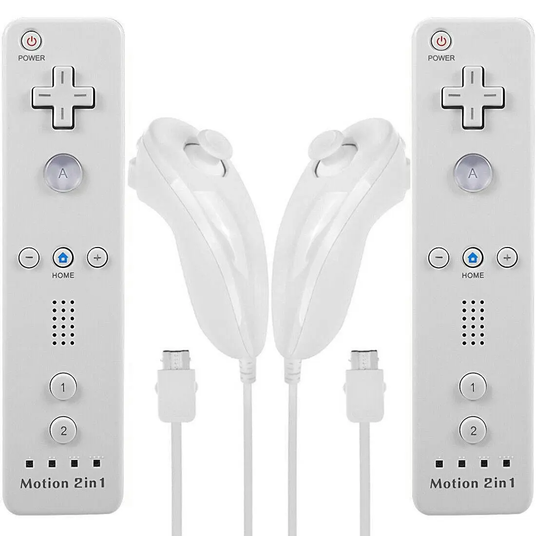 [2 Pack] 2in1 Built-in Motion Plus Remote Compatible Nunchuck Controller For Nintendo Wii