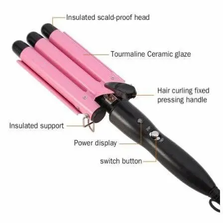 Triple 3 Barrel Ceramic Hair Curler Curling Iron Salon Styler Crimper Waver Hot [32mm]