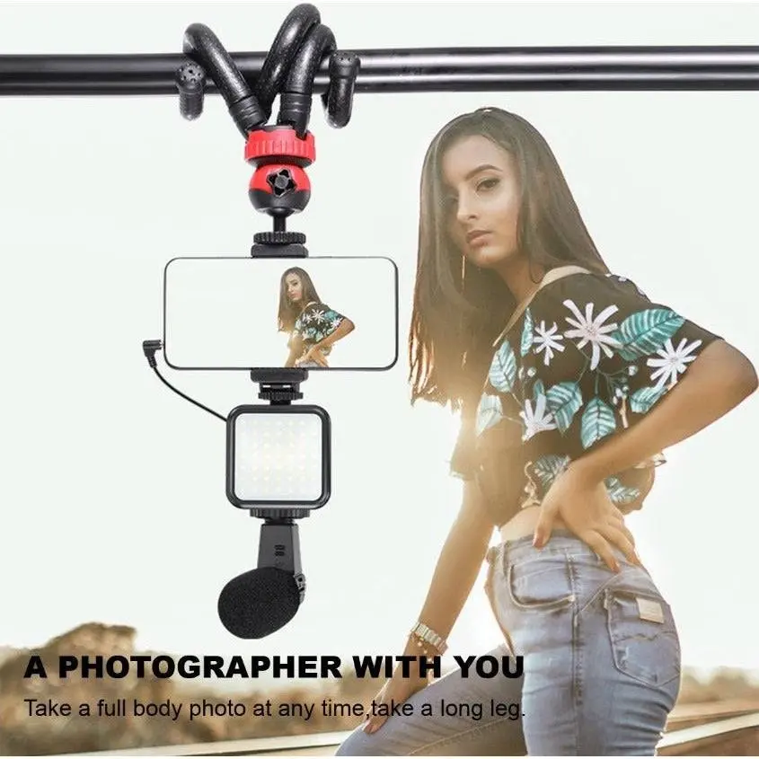 04LM Vlogging Kit LED Light Mobile Vlog Phone Video Selfie Stand Gorilla Tripod