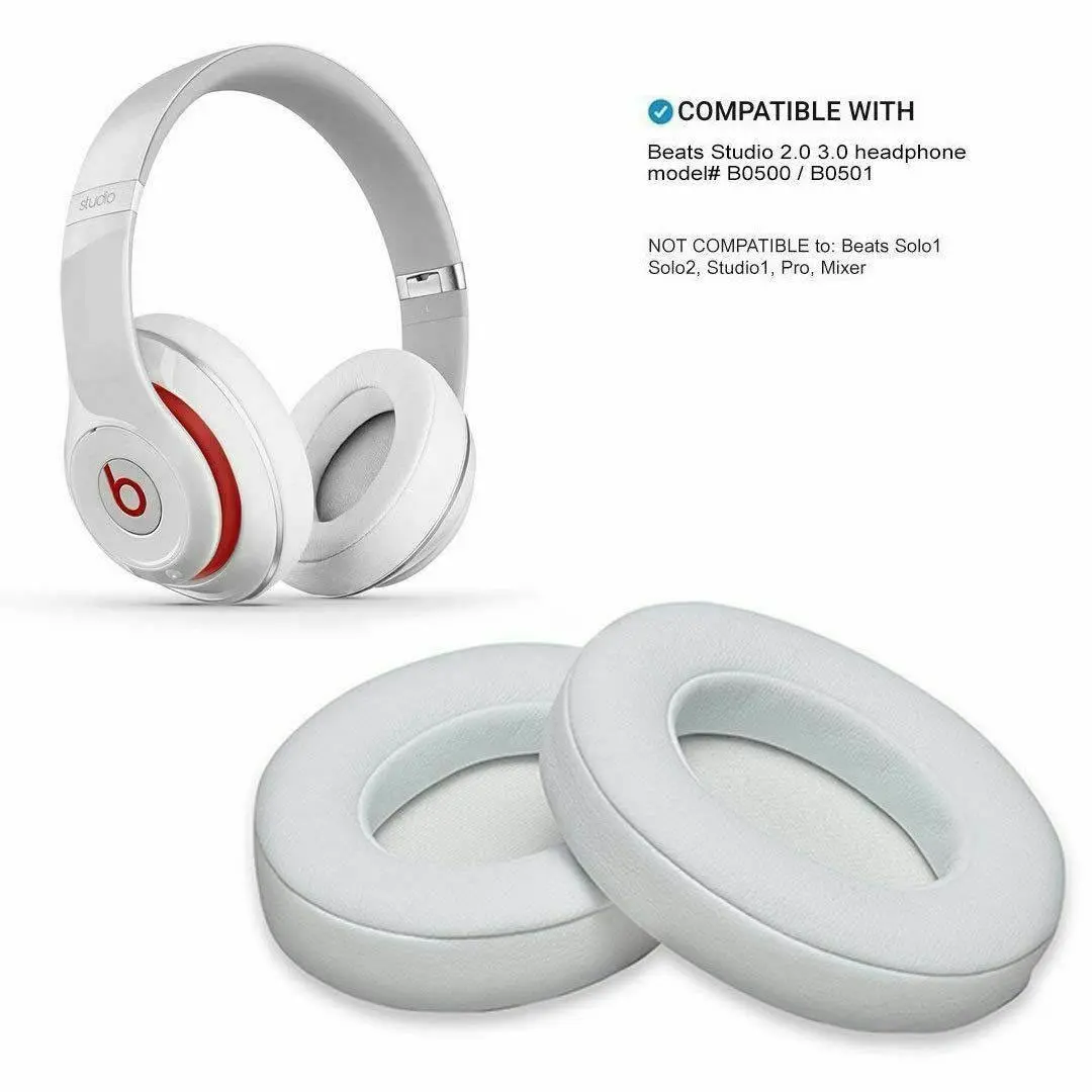 Soft Replacement Ear Pads for Beats by Dr. Dre Studio 2.0 3.0 Wired Wireless | White