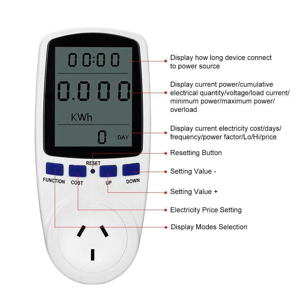 Power Energy Consumption Watt Meter Electricity Usage Monitor Equipment 240V