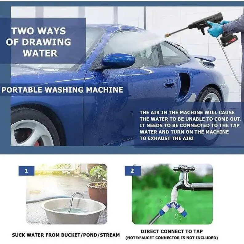 High Pressure Wireless Cordless Car Washer Gun W/ Hose & 88V Battery Spray Cleaner