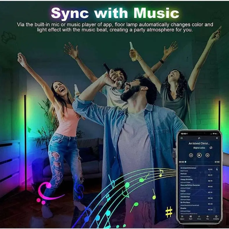 RGB LED Floor Corner Lamp Light Stand Bluetooth Streaming Gaming Decoration