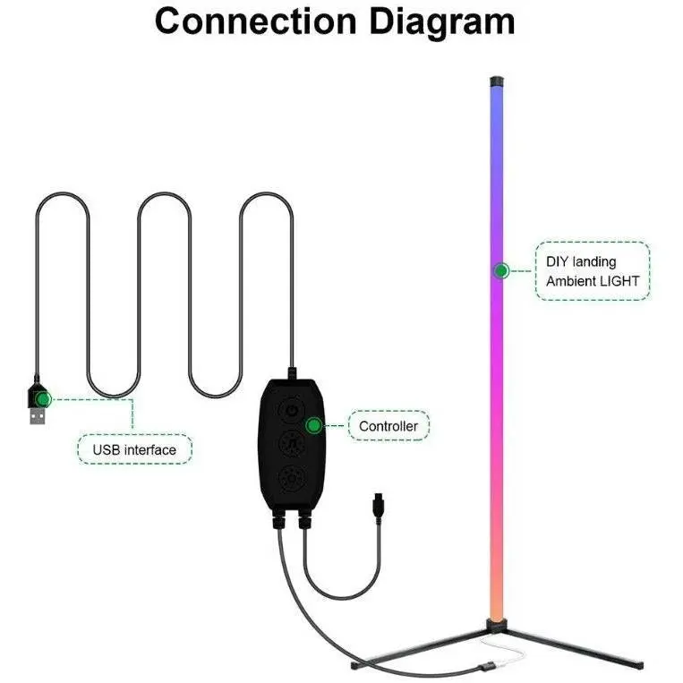 RGB LED Floor Corner Lamp Light Stand Bluetooth Streaming Gaming Decoration