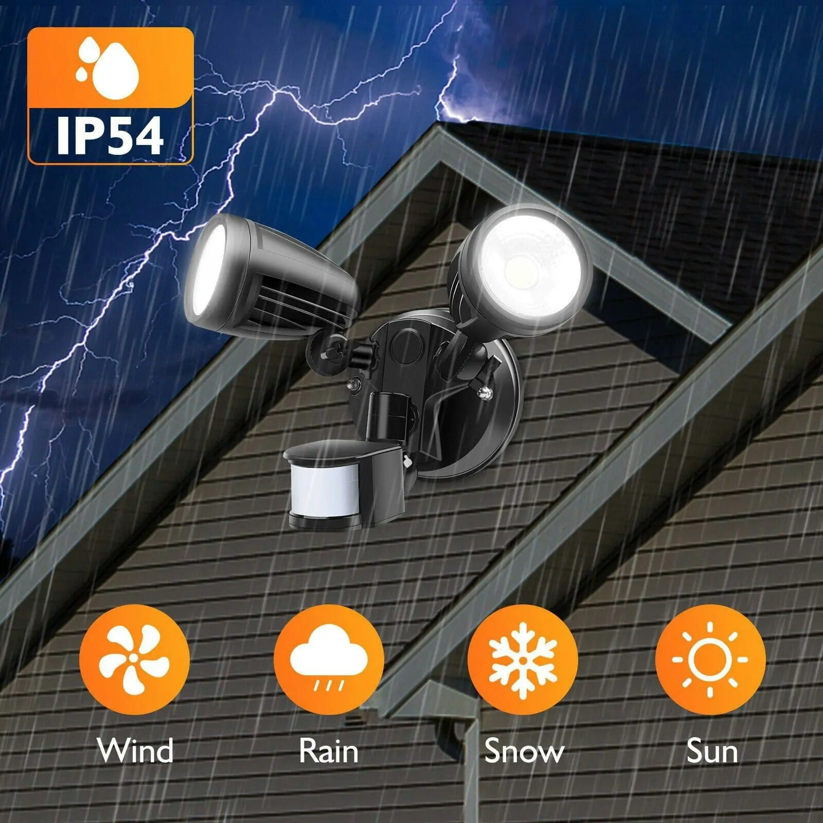 Sensor LED Premium Aluminium Outdoor Garage Security Flood Twin Spotlight IP54 | White