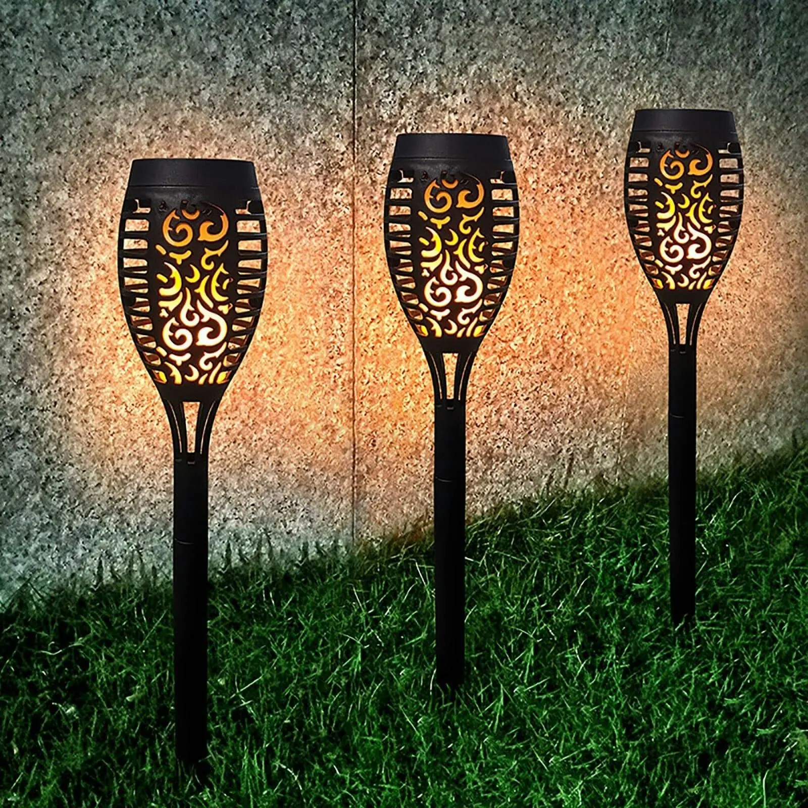 4 Pack Flame Solar Torch Light Waterproof Flickering Dancing Garden Lantern Lamp