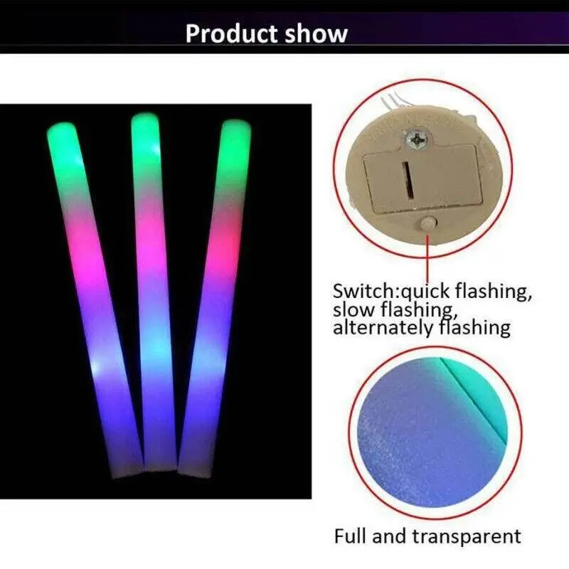 10 Pack | LED Foam Sticks RGB Thunder Wand Glow Sticks Flashing Light Rave Party