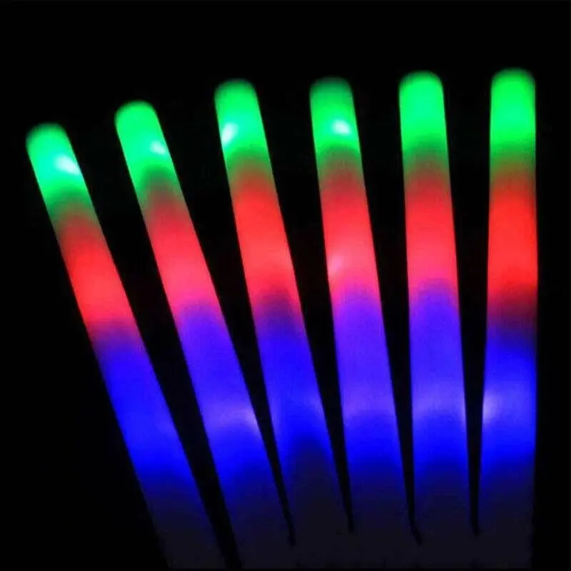 10 Pack | LED Foam Sticks RGB Thunder Wand Glow Sticks Flashing Light Rave Party