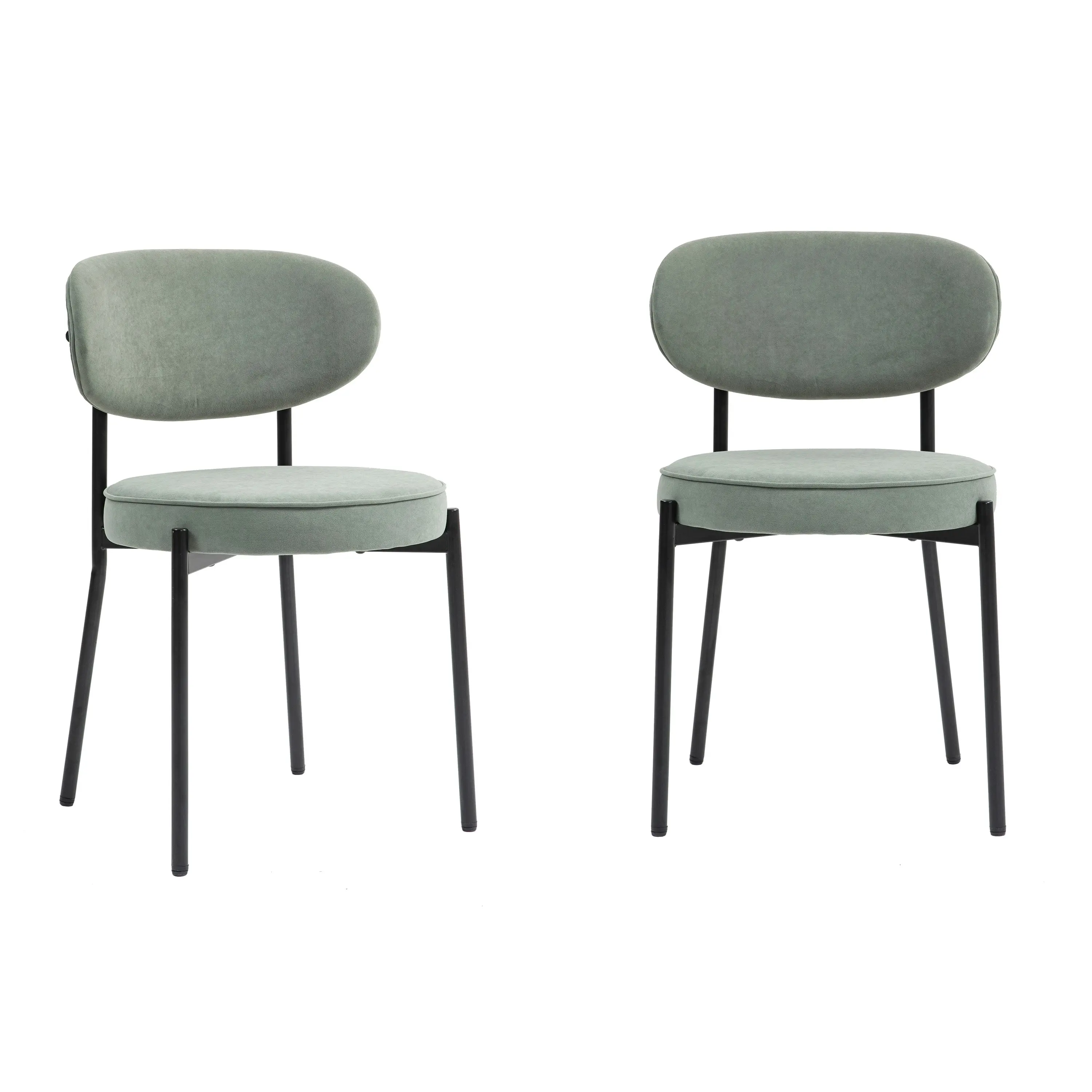 IHOMDEC Mid-Century Round Upholstered Dining Chair with Metal Frame and Legs Set of 2 Green