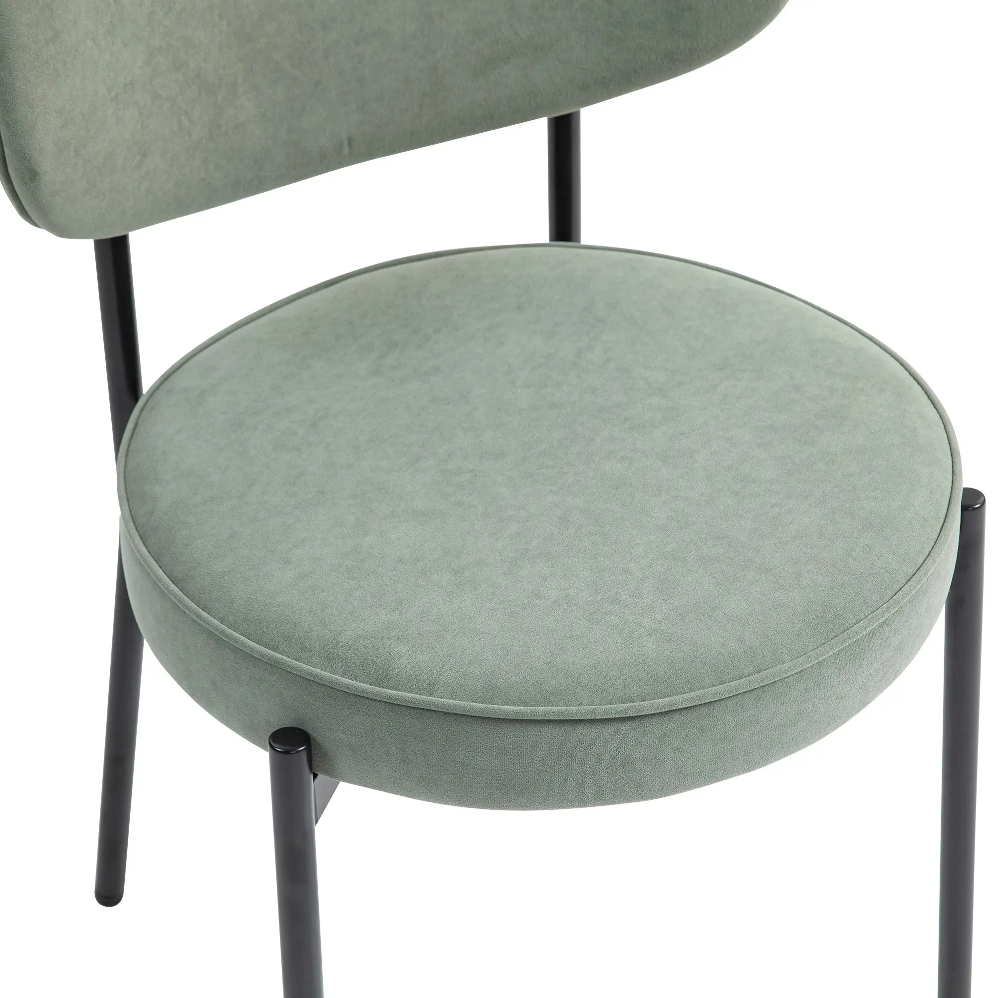 IHOMDEC Mid-Century Round Upholstered Dining Chair with Metal Frame and Legs Set of 2 Green