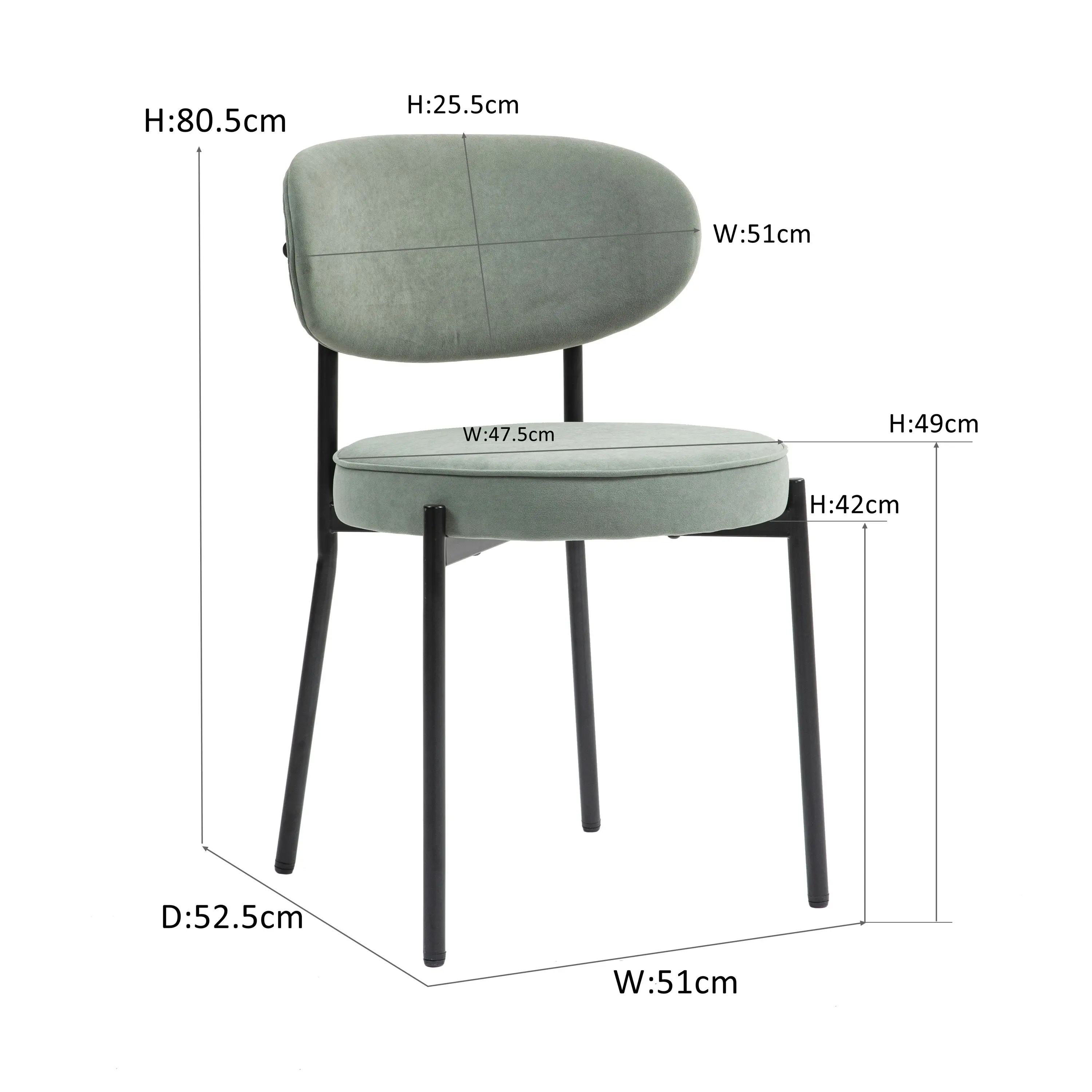 IHOMDEC Mid-Century Round Upholstered Dining Chair with Metal Frame and Legs Set of 2 Green