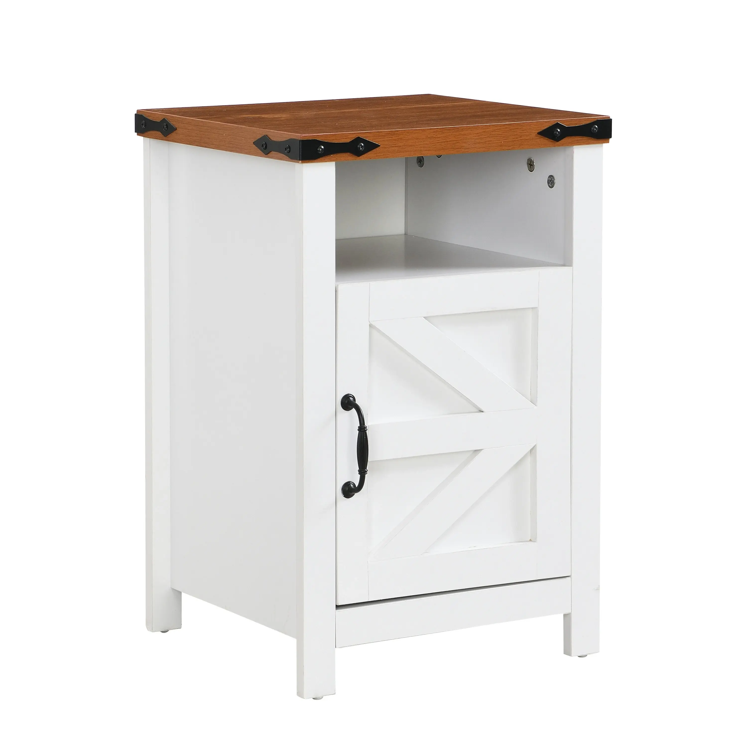 IHOMDEC Modern Wooden Nightstand 1 Cabinet and Open Storage Shelf White