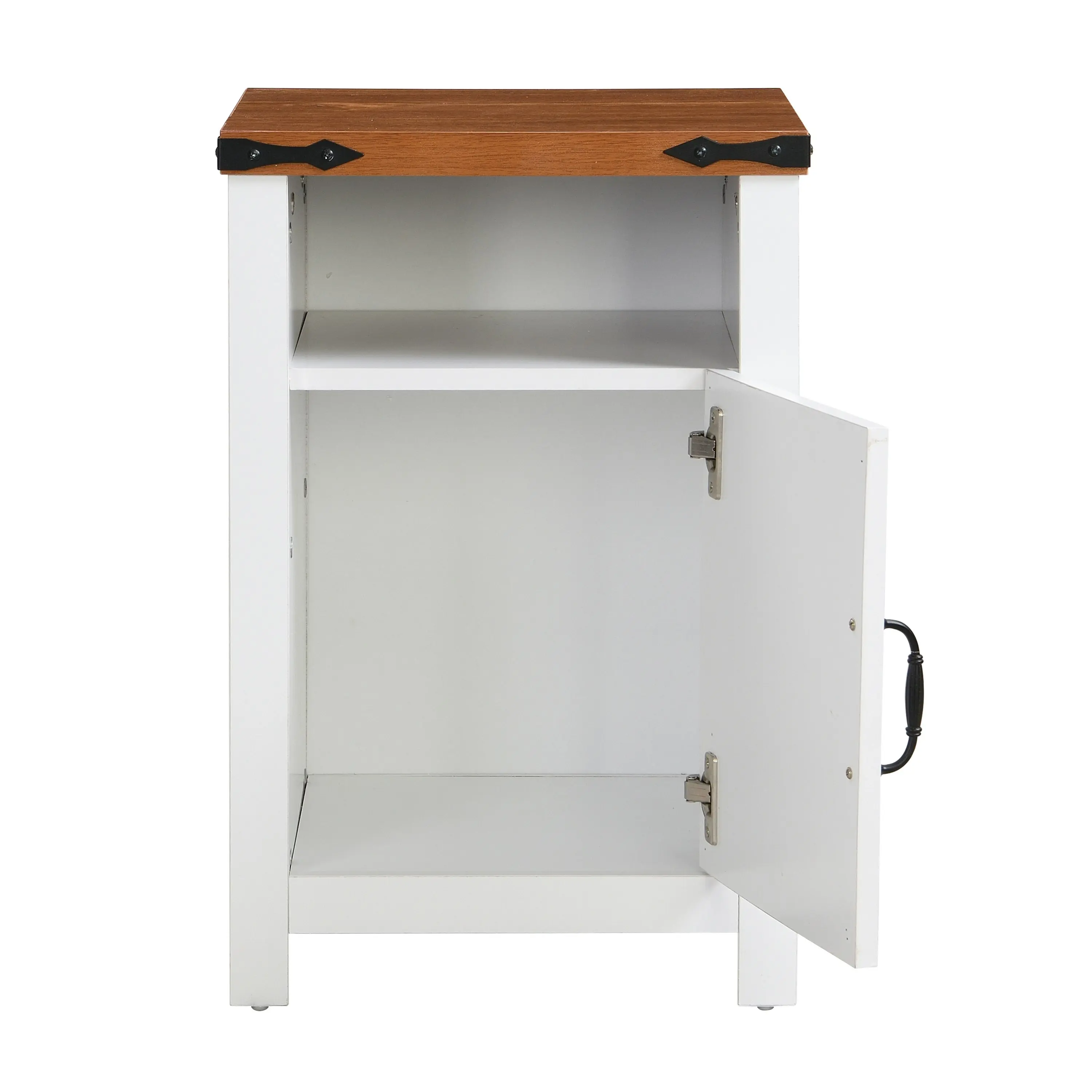 IHOMDEC Modern Wooden Nightstand 1 Cabinet and Open Storage Shelf White