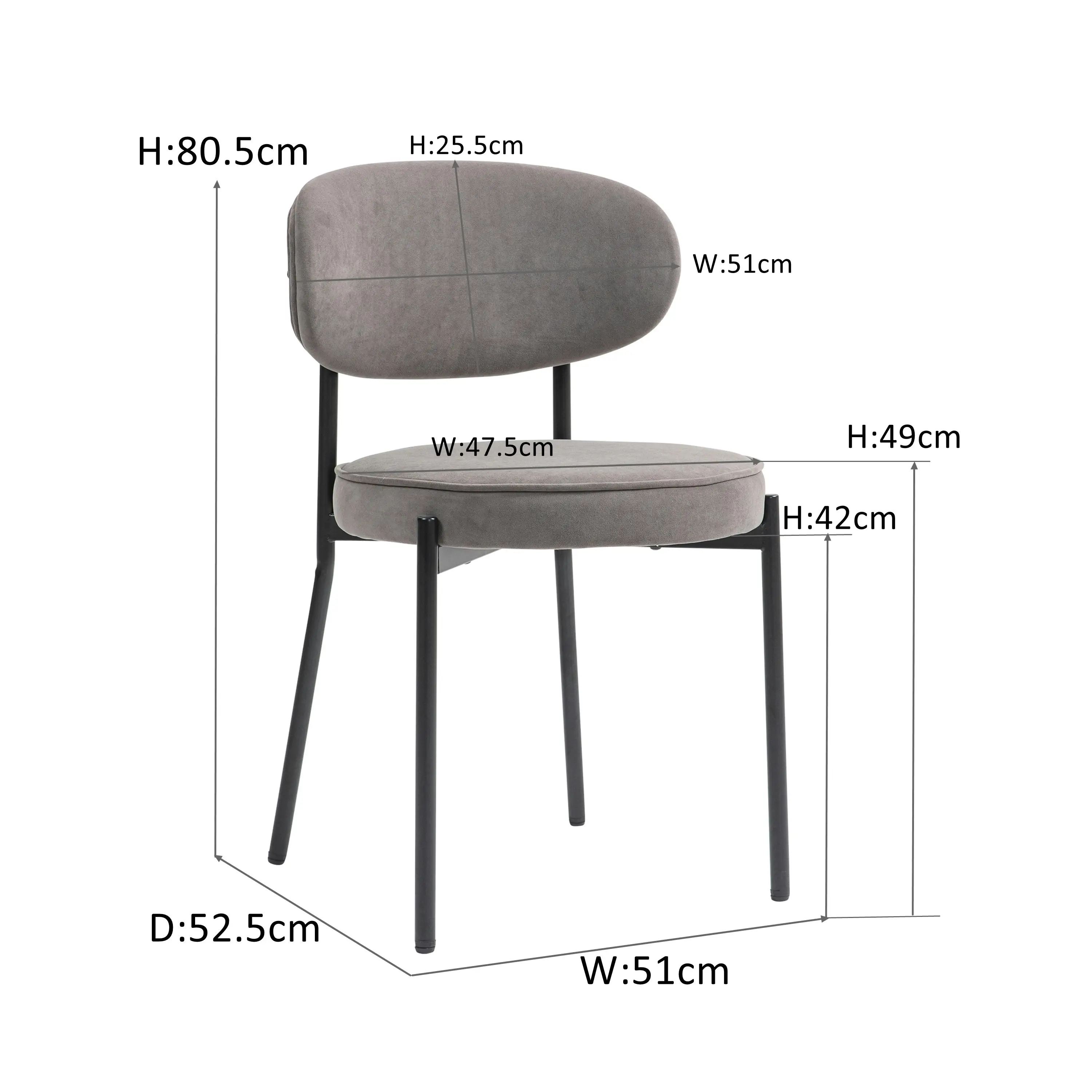 IHOMDEC Mid-Century Round Upholstered Dining Chair with Metal Frame and Legs Set of 2 Dark Grey