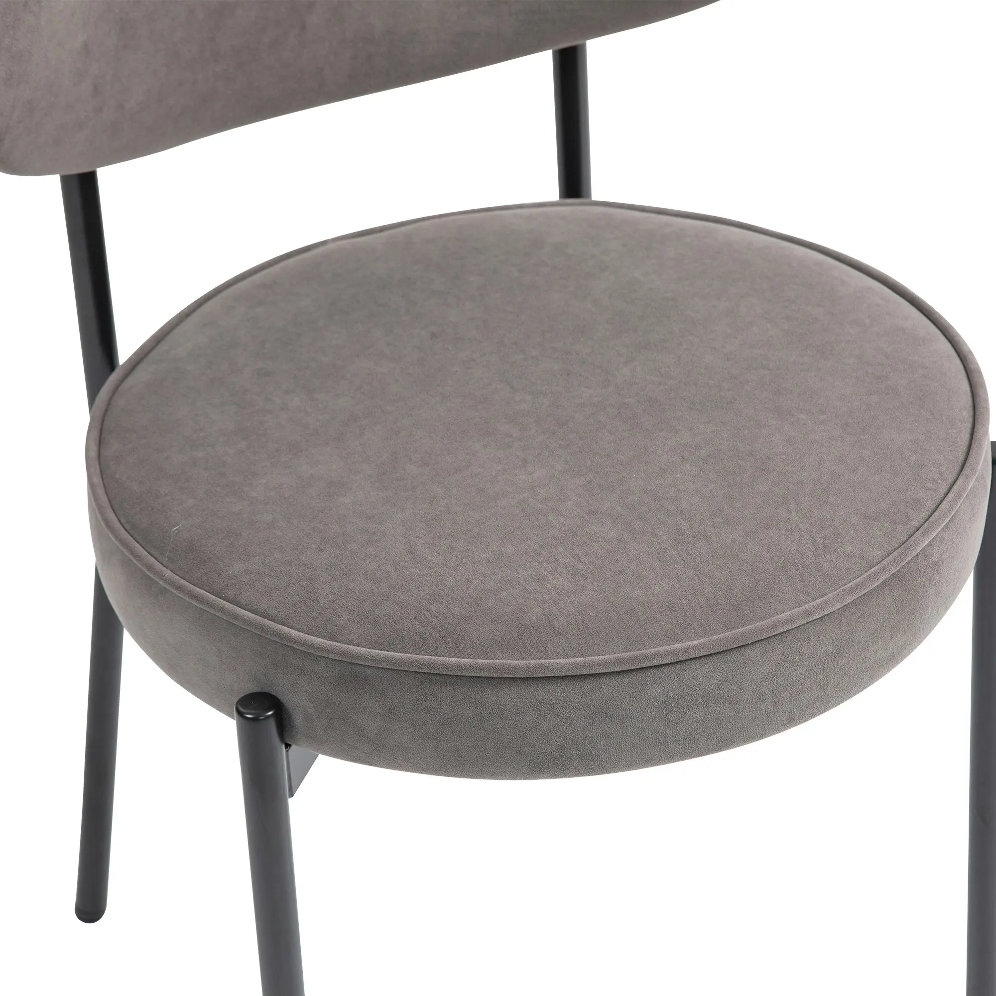 IHOMDEC Mid-Century Round Upholstered Dining Chair with Metal Frame and Legs Set of 2 Dark Grey