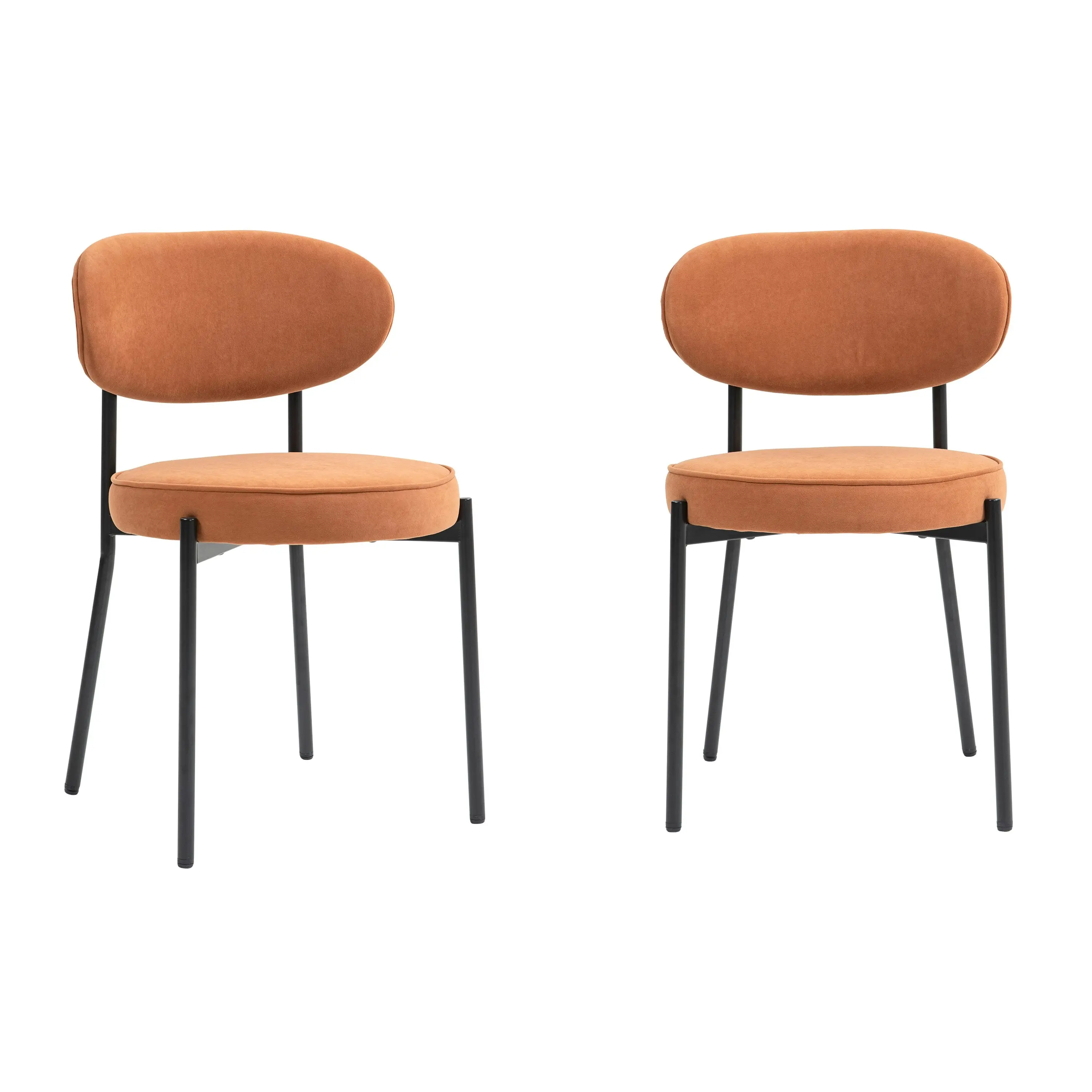 IHOMDEC Mid-Century Round Upholstered Dining Chair with Metal Frame and Legs Set of 2 Rust Orange