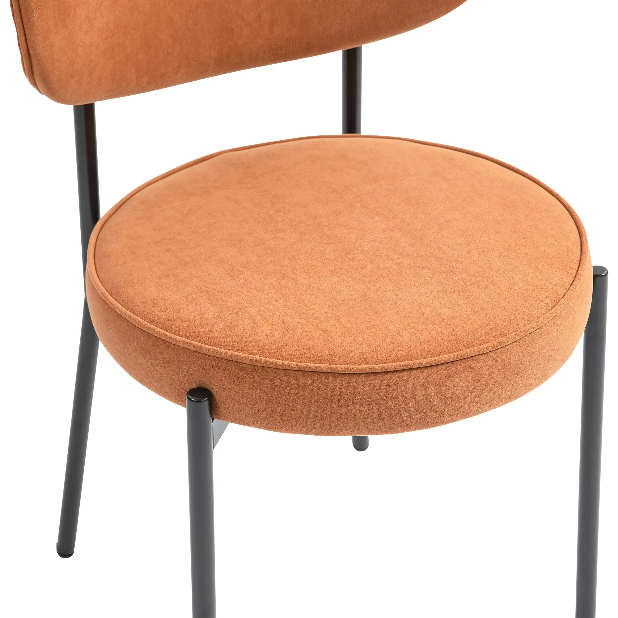 IHOMDEC Mid-Century Round Upholstered Dining Chair with Metal Frame and Legs Set of 2 Rust Orange