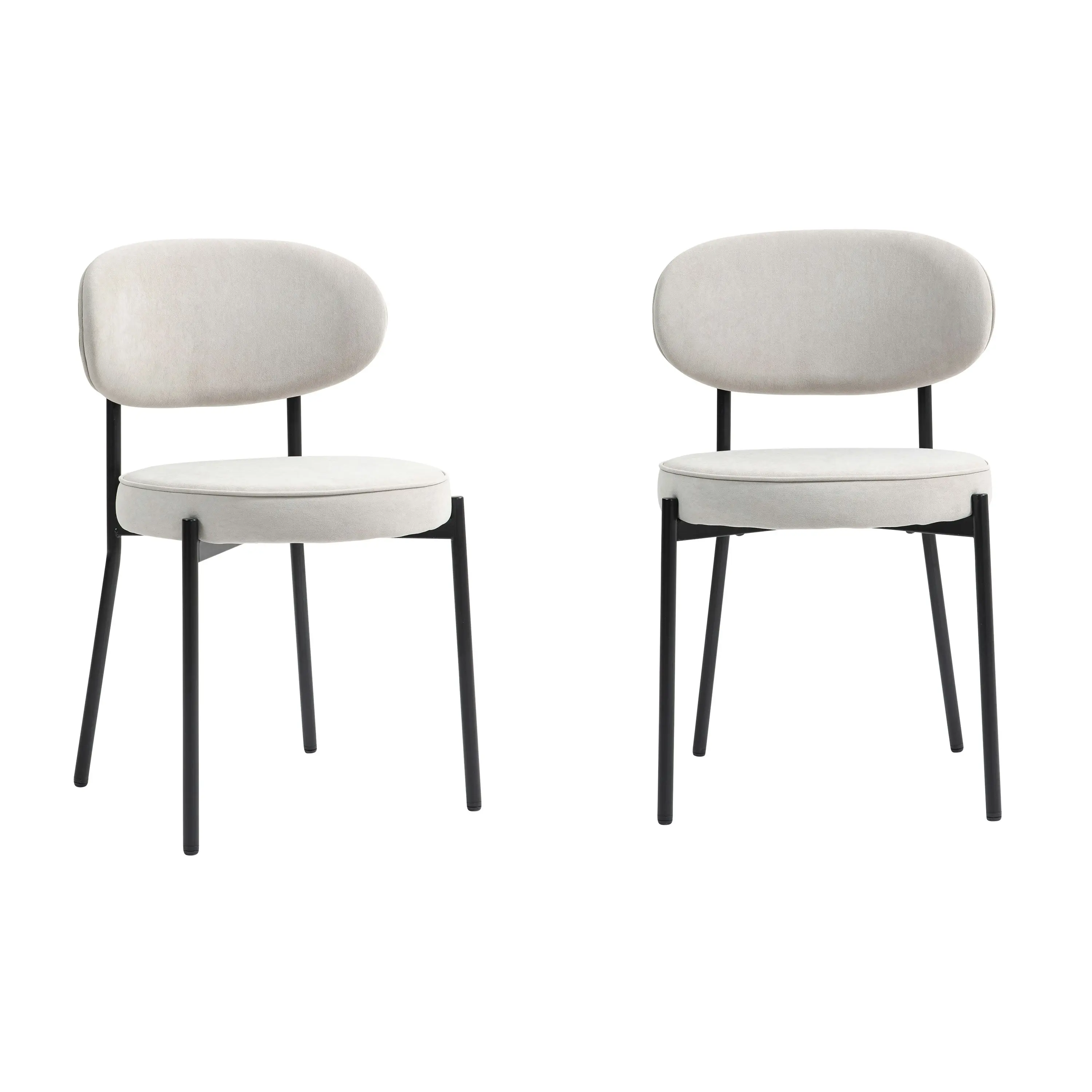 IHOMDEC Mid-Century Round Upholstered Dining Chair with Metal Frame and Legs Set of 2 Light Grey