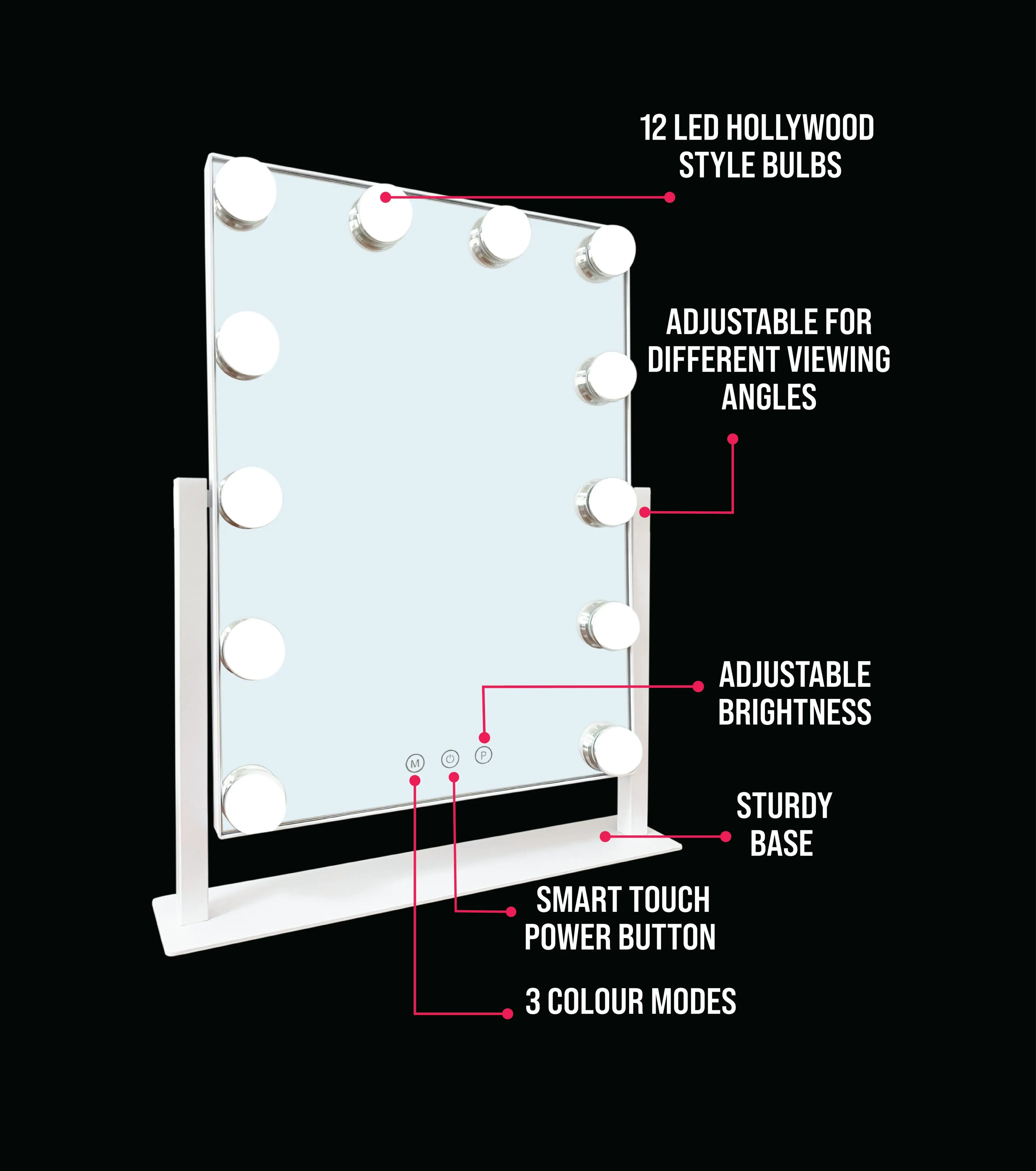 Impressions Makeup Mirror Hollywood Vanity Mirror with 12 LED Bulbs and Adjustable Brightness 43.8 X 35 CM