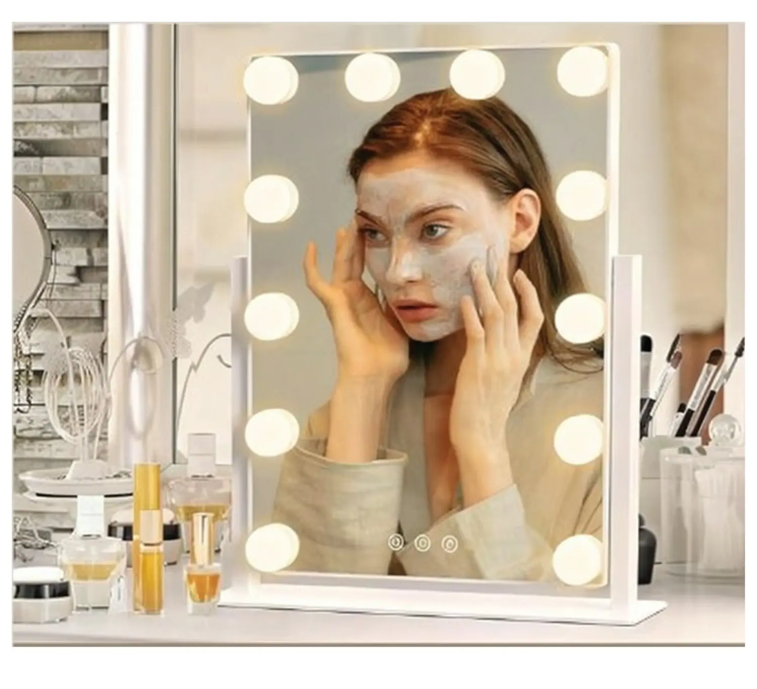 Impressions Makeup Mirror Hollywood Vanity Mirror with 12 LED Bulbs and Adjustable Brightness 43.8 X 35 CM