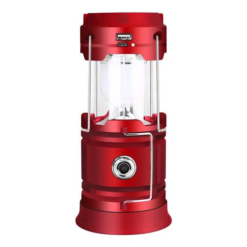 7 LED Camping Lantern Rechargeable Battery USB Output Hiking Torch 800lux - Red