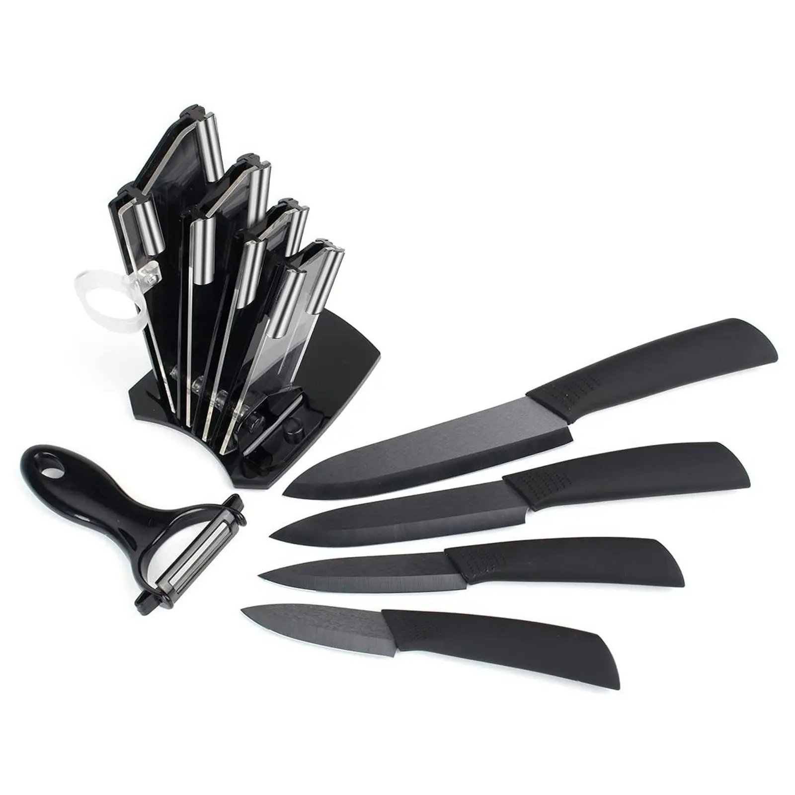 TODO 5 Pc Ceramic Knife + Peeler Set W/ Knive Stand Nano Zirconia Anti Bacterial Black