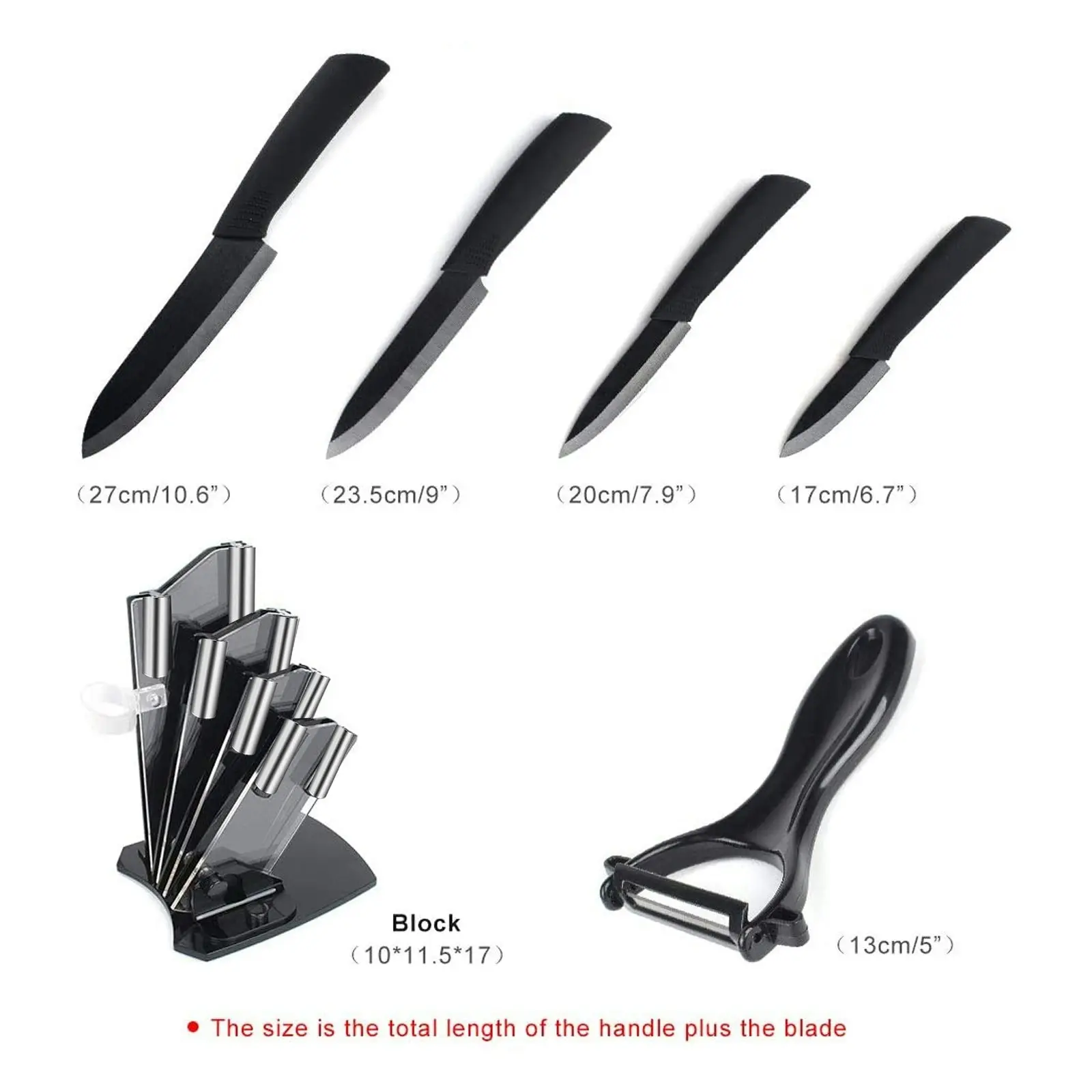 TODO 5 Pc Ceramic Knife + Peeler Set W/ Knive Stand Nano Zirconia Anti Bacterial Black