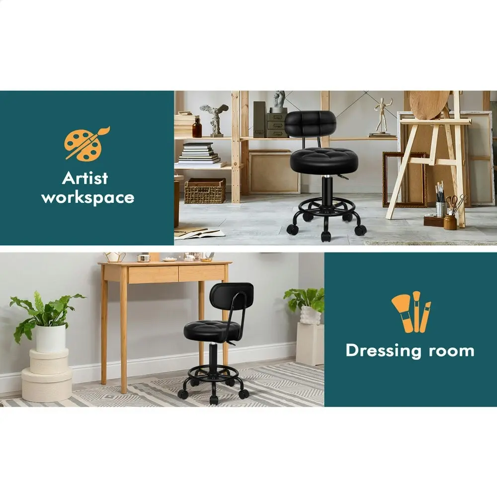 Alfordson Salon Stool Backrest Swivel Barber Hair Dress Chair Riley All Black