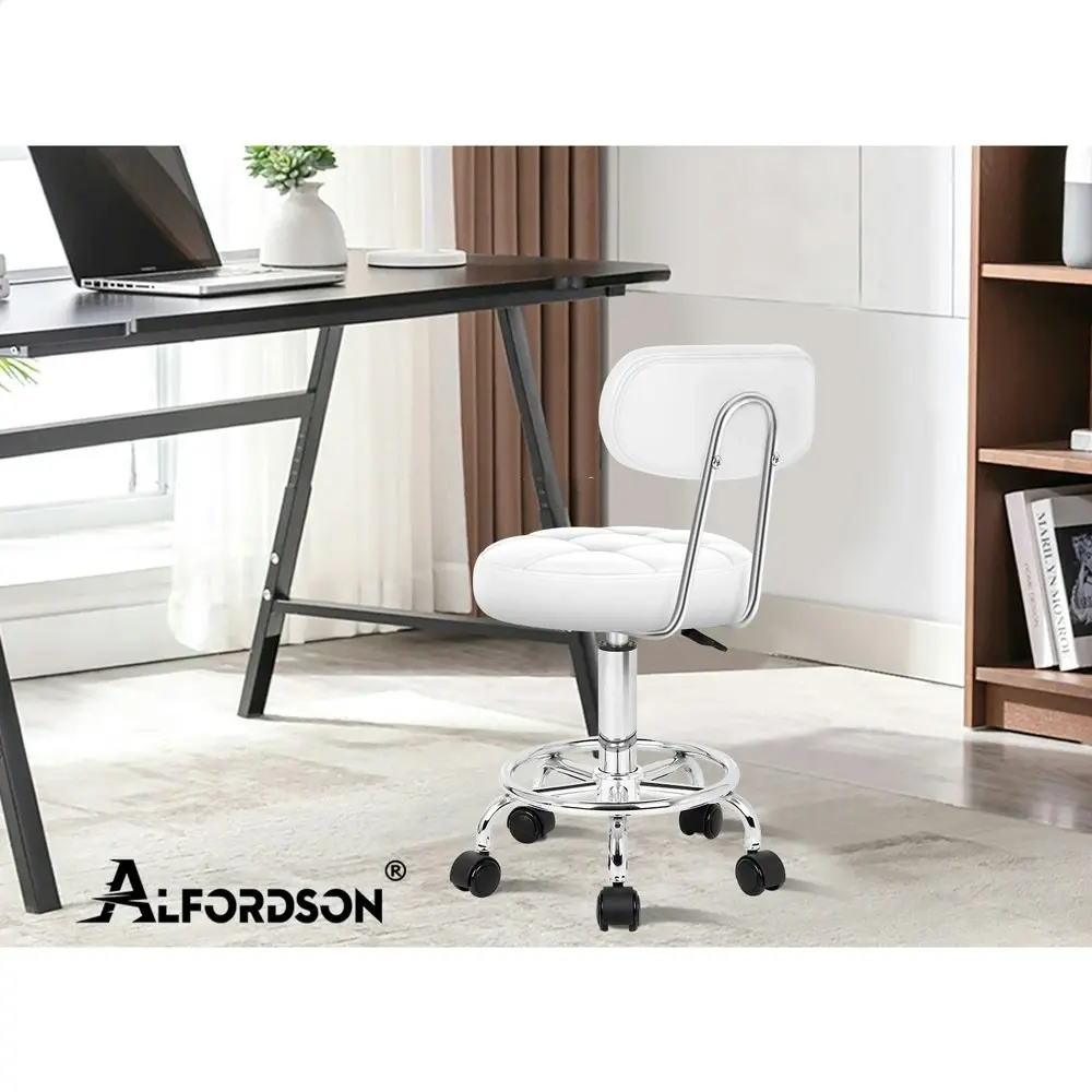 Alfordson Salon Stool Backrest Swivel Barber Hair Dress Chair Riley White