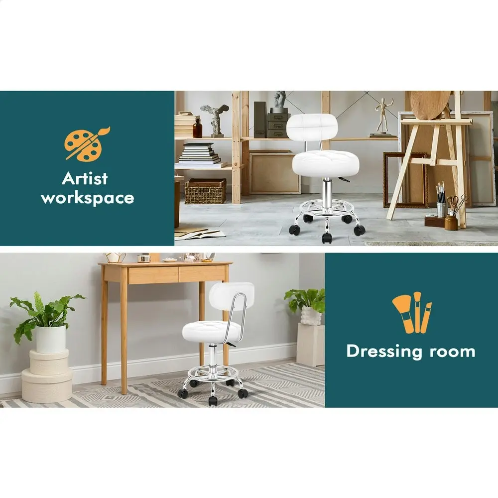 Alfordson Salon Stool Backrest Swivel Barber Hair Dress Chair Riley White