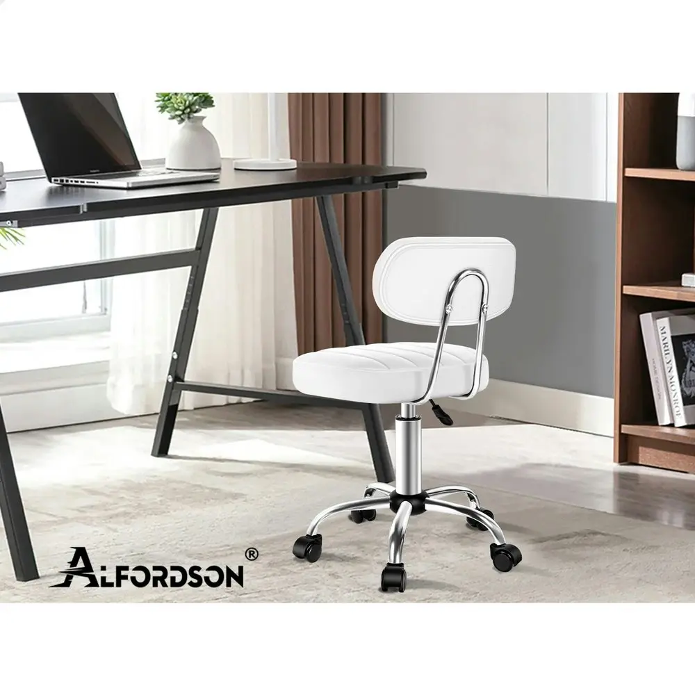 Alfordson Salon Stool Backrest Swivel Barber Hair Dress Chair Lina White