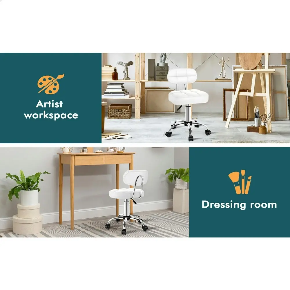 Alfordson Salon Stool Backrest Swivel Barber Hair Dress Chair Tufan White