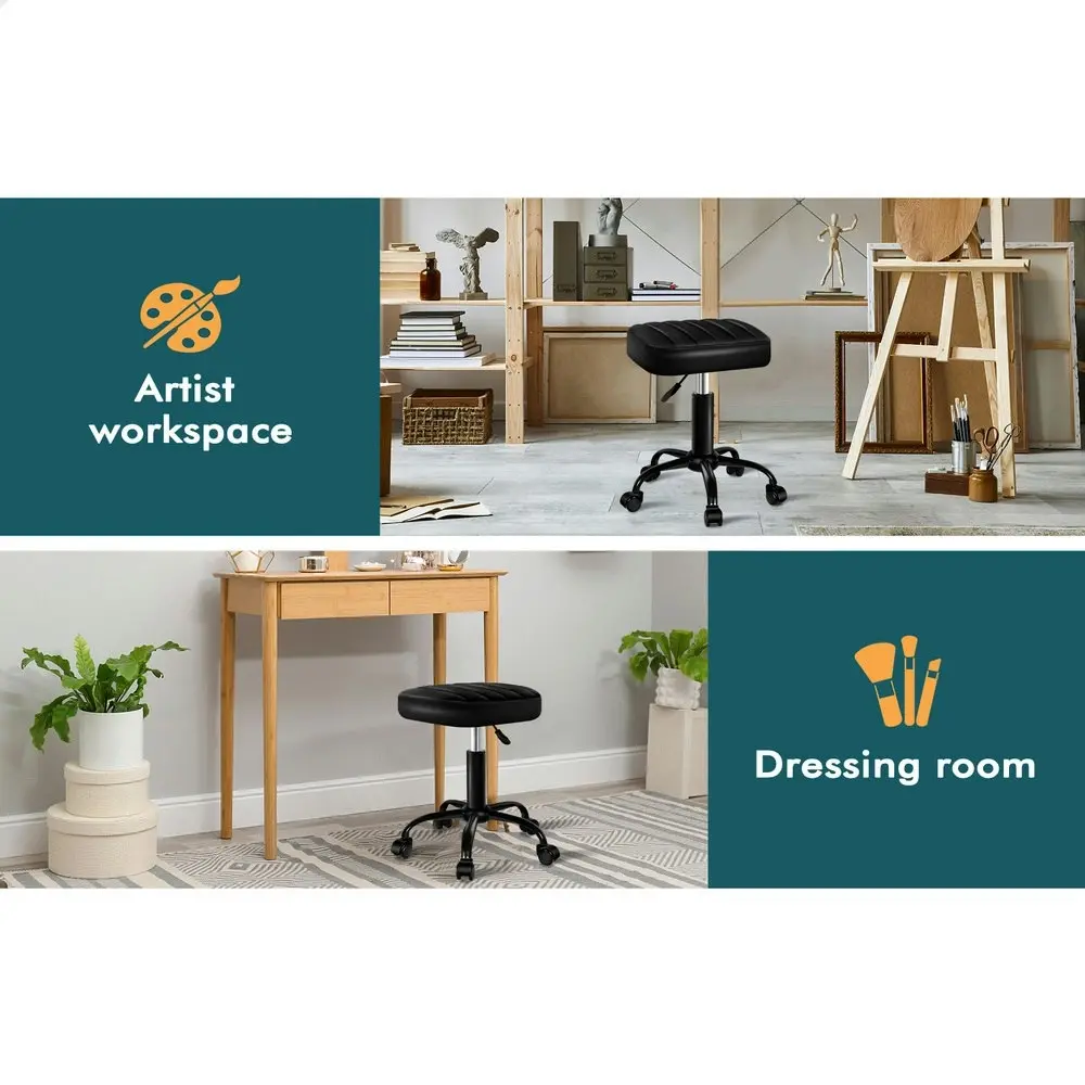 Alfordson Salon Stool Square Swivel Barber Hair Dress Chair Gas Lift All Black