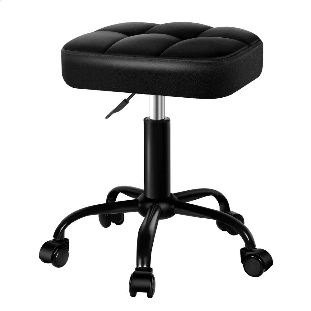 Alfordson Salon Stool Tufan Square Swivel Barber Hair Dress Chair Gas Lift All Black