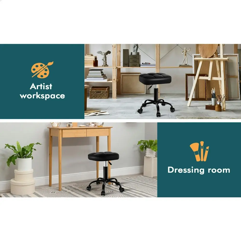 Alfordson Salon Stool Tufan Square Swivel Barber Hair Dress Chair Gas Lift All Black