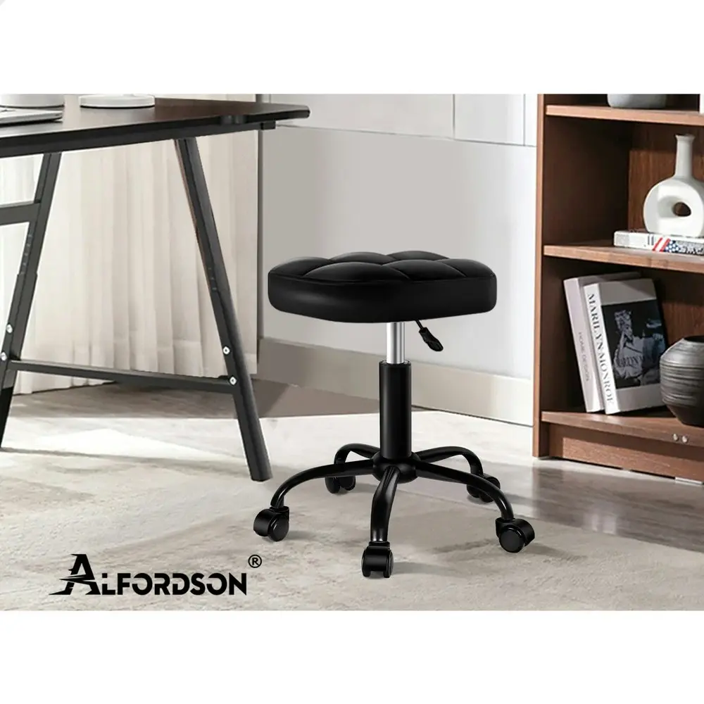 Alfordson Salon Stool Tufan Square Swivel Barber Hair Dress Chair Gas Lift All Black