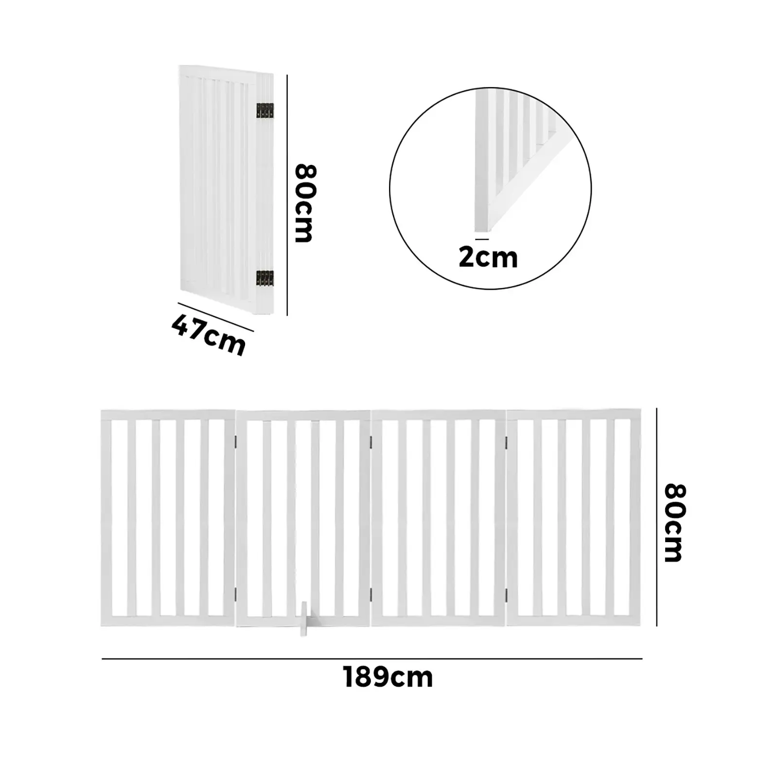 Alopet Wooden Pet Gate Dog Fence 189x80cm 4 Panels Safety Stair Barrier Security Door White