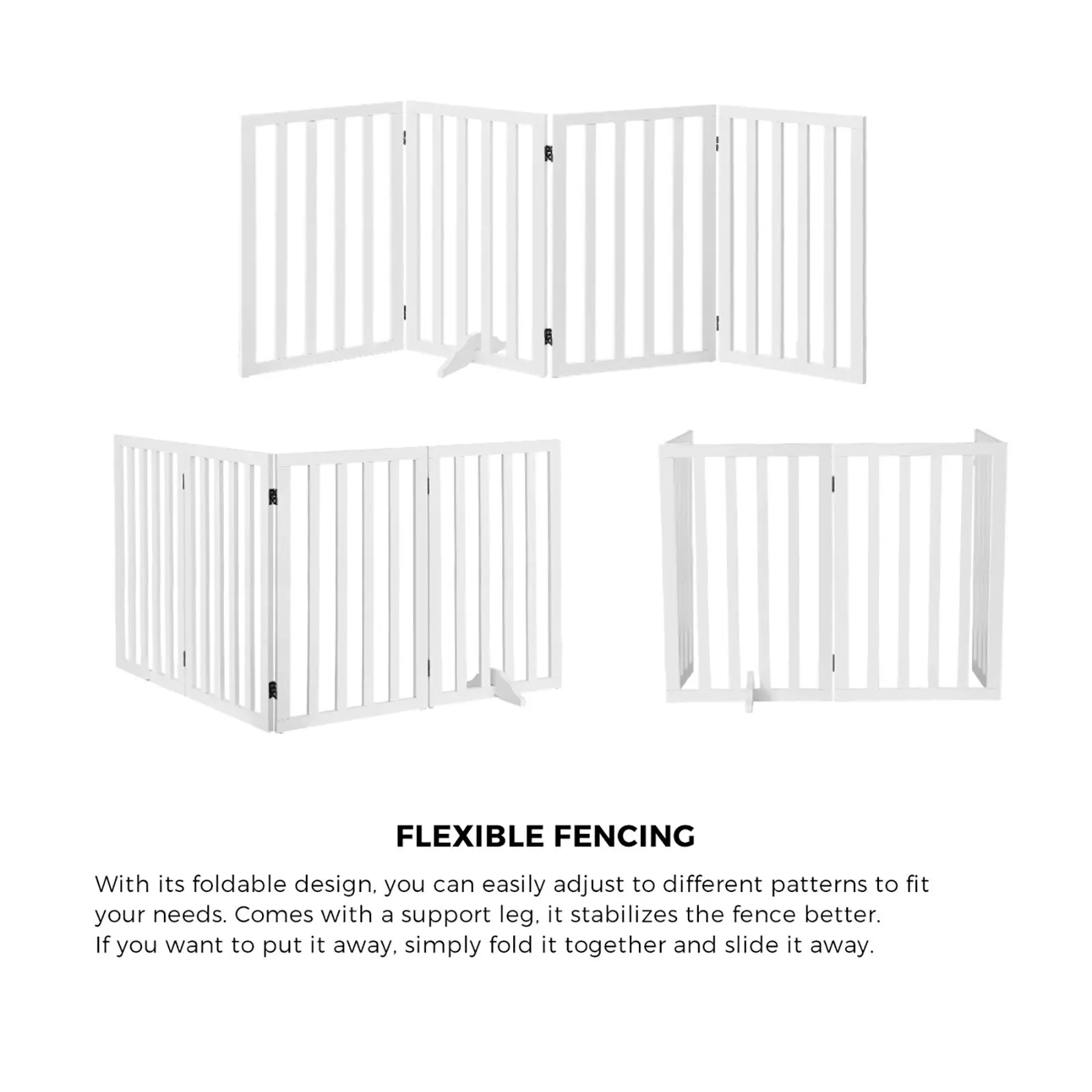 Alopet Wooden Pet Gate Dog Fence 189x80cm 4 Panels Safety Stair Barrier Security Door White