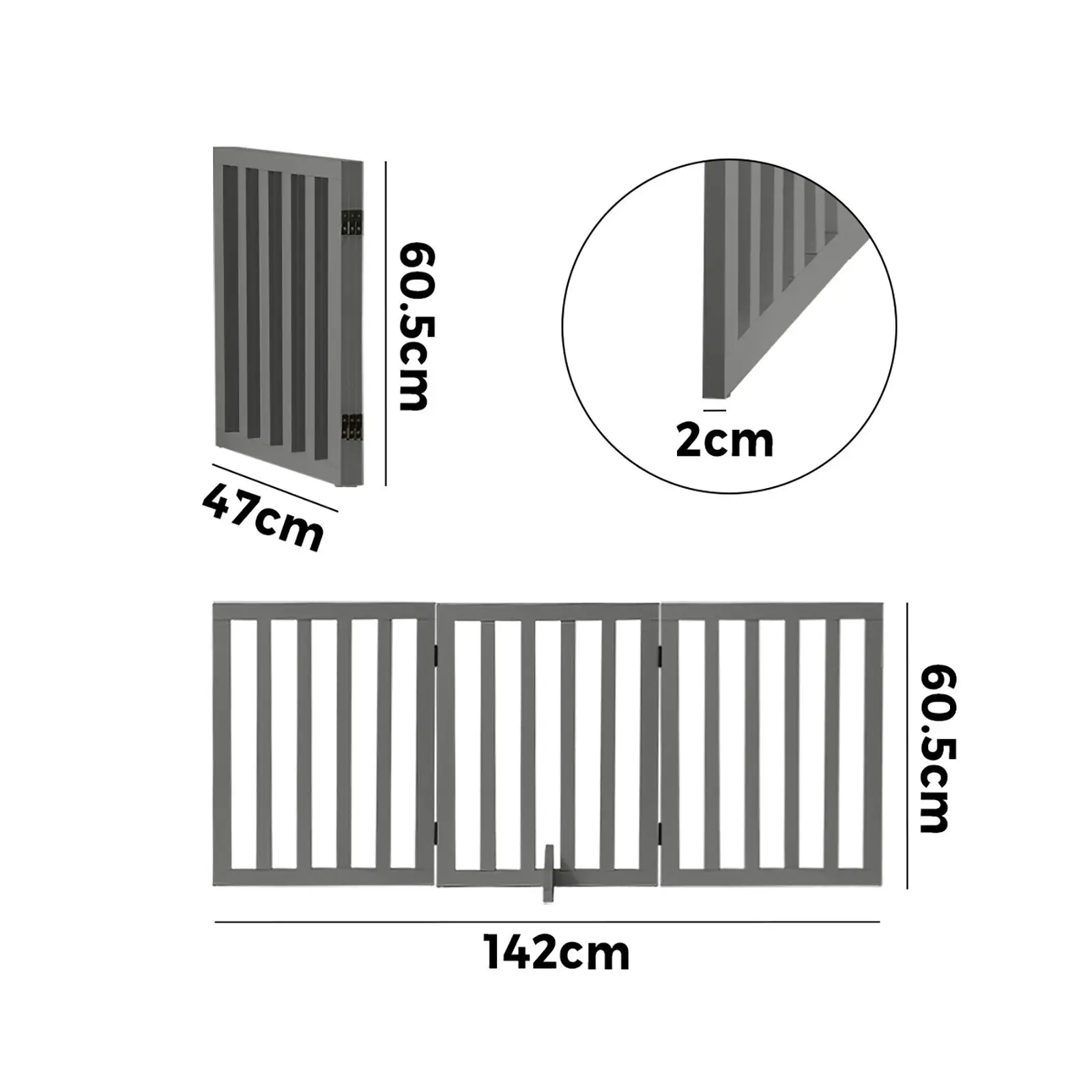 Alopet Wooden Pet Gate Dog Fence 142x60.5cm 3 Panels Safety Stair Barrier Security Door