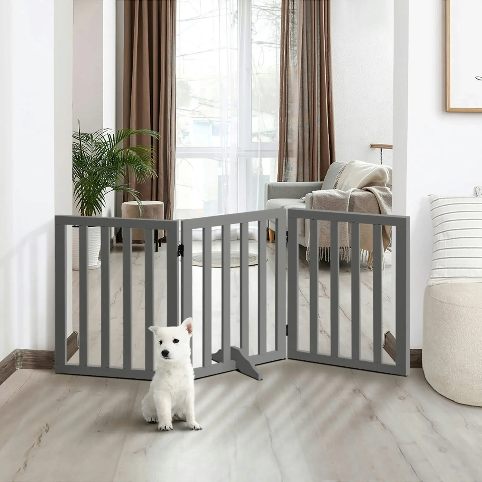 Alopet Wooden Pet Gate Dog Fence 142x60.5cm 3 Panels Safety Stair Barrier Security Door